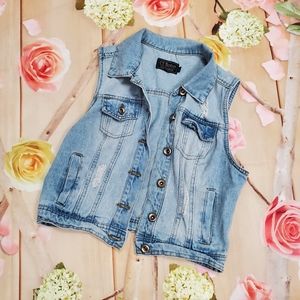 Distressed jean vest